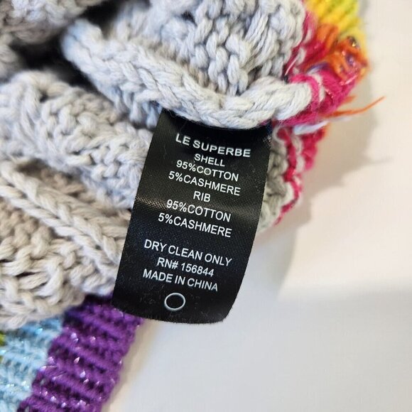 Le Superbe Silver Lining Sinbad Cotton Cashmere Cable Knit Womens L Grey Rainbow - Picture 10 of 10